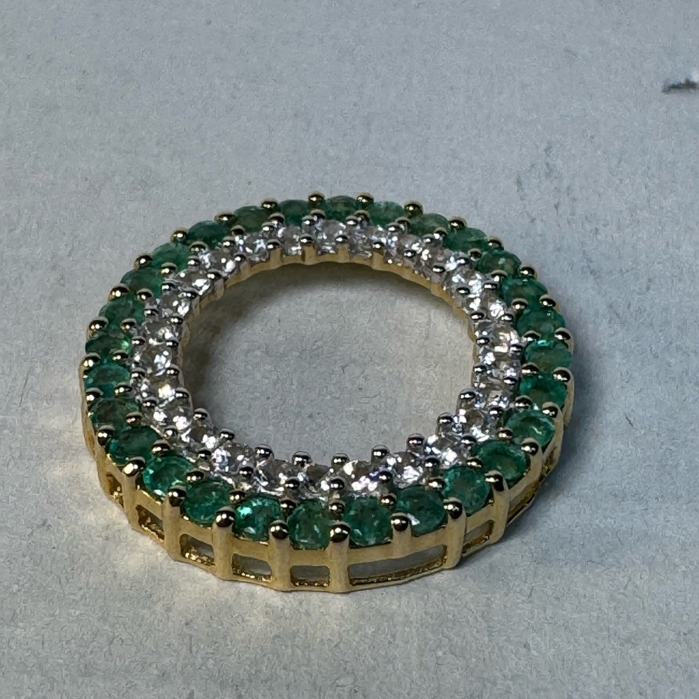 Elegant 14KT Yellow Gold Infinity Emerald & White Sapphire Pendant